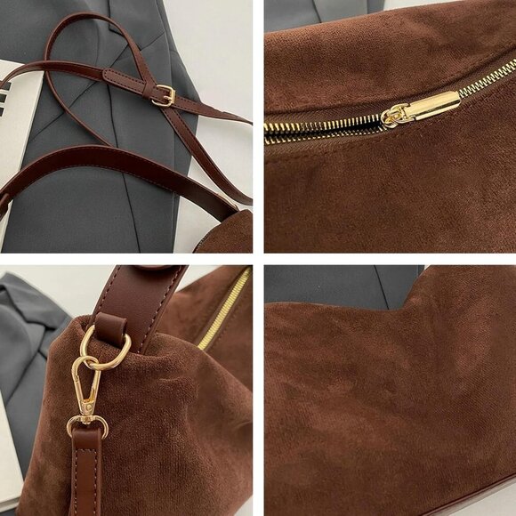 Stylish Coffee Suede Tote with Secure Zipper - Perfect for Everyday Use - Picture 7 of 7